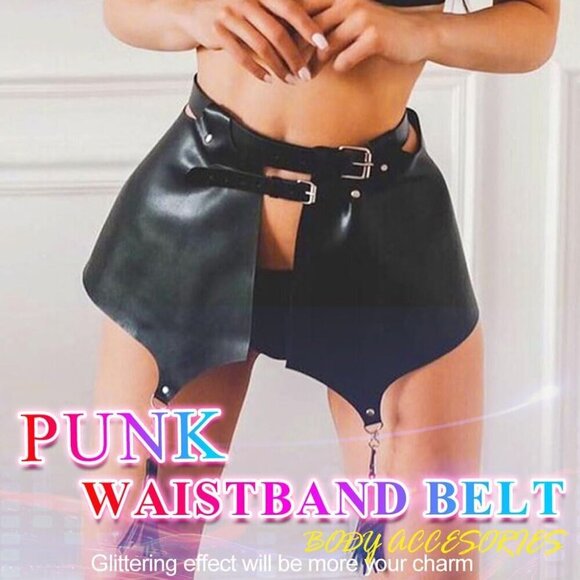 ?Women Black Leather Skirt Waist Chain Punk Skirts Belt Goth Body Accessories